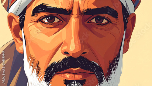Stylized illustration of a hispanic man's face