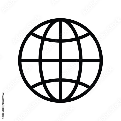 Black and white globe icon representing the internet or world, displayed on a clean background for digital use.