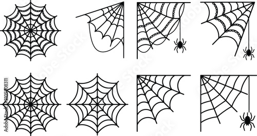 Bild auf Leinwand Halloween spider webs with spiders vector illustration, halloween