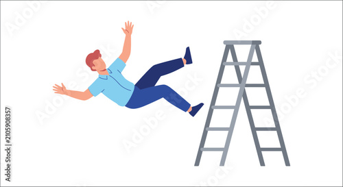 Cuadro en lienzo Man Falling From Ladder Flat Vector Illustration On White Background