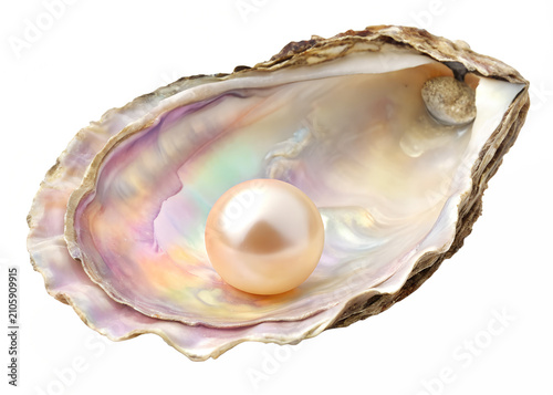 Open oyster shell with pearl isolated on transparent background high detail studio shot