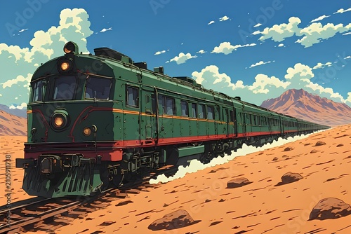Vintage Steam Train Racing Through Desert Canyon