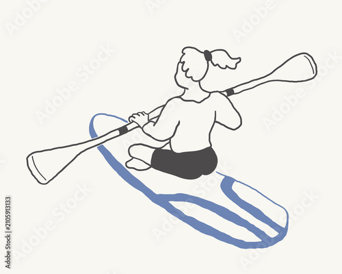 female on sup board with paddle in hand drawn style in vector. Element for design advertisement mail posts poster print postcard banner decor backgrounds