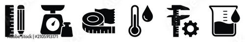 Set of measurement tools icons representing various scientific instruments for precision, accuracy, and calibration in engineering and educational applications.