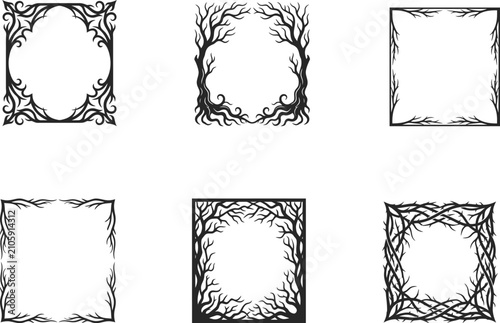 Canvastavla Halloween decorative frames with autumn trees and leaves