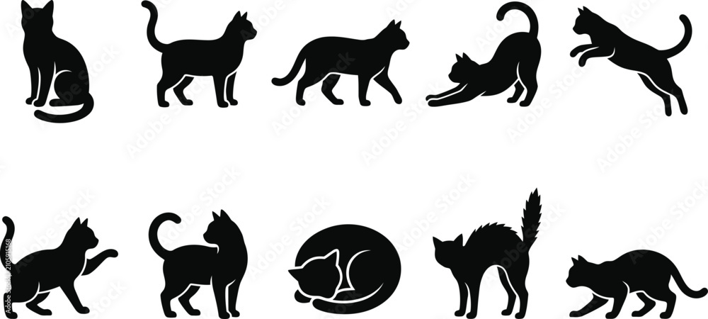 Fototapeta premium Halloween black cat silhouettes vector illustration with cat art