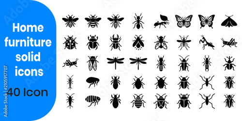 Insect icons set 40 black glyph designs for graphic projects