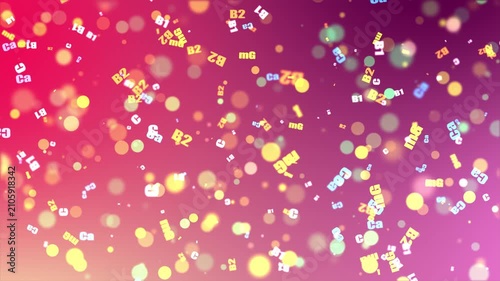 Vitamins background. Vitamins and chemical elements flying randomly