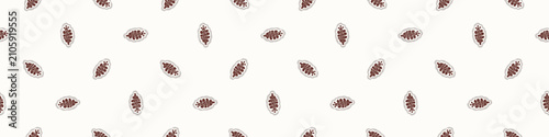 Hand drawn folk art leaf seamless border pattern . Flat isolated all over design vector illustration. Botanical scandi summer fall foliage leaves edging trim banner. Endless quirky repeat stripe