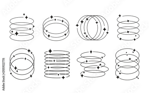 Sparkle Swirl Ring Collection Set Isolated on White Background Vector Illustration