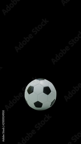 Isolated soccer ball jumping forward to the viewer on a transparent background (Alpha Channel). Vertical 9:16 format loop animation, perfect for custom sports overlays, video editing, social media sto