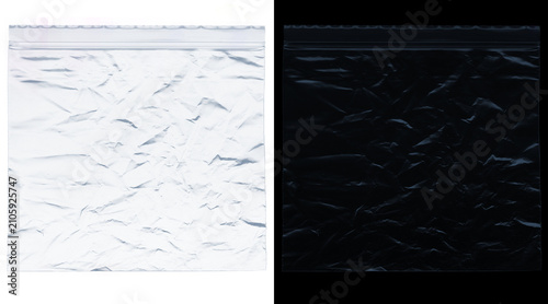 Quadro su tela Crumpled plastic wrap texture set, transparent cellophane film overlay on white