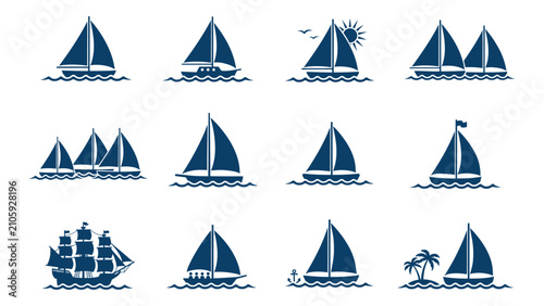Canvas Print sailboat icons set silhouette vector maritime symbols