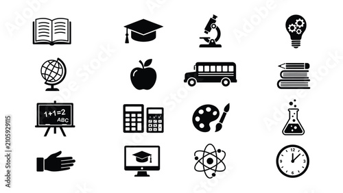 Set of educational and school related icons with transparent background