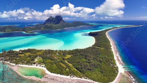 Bild auf Leinwand Luxury resort photo of French Polynesia tropical paradise island Bora Bora in Pacific Ocean