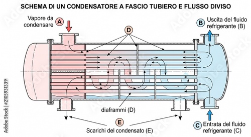 condensatore a fascio tubiero e flusso diviso