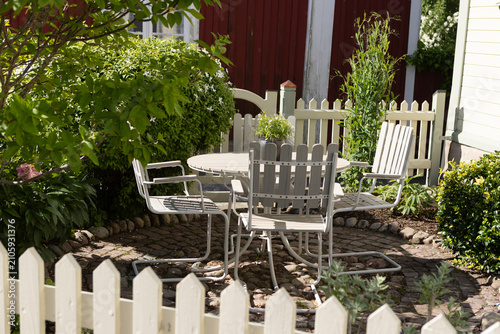 Cozy Garden Patio With Outdoor Furniture In Historic Ronneby Sweden
