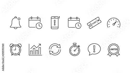 Fotografía Set of twelve minimalist icons representing time management and urgency concepts