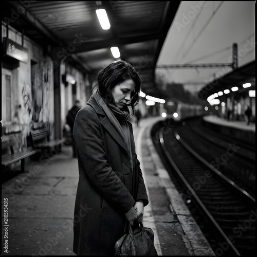 Sad woman on train station