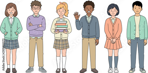 Konstfotografi Group of Students Standing Together Vector Illustration with Diverse Teenagers i