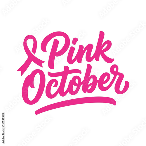 Pink October Breast Cancer Awareness Ribbon Typography Design