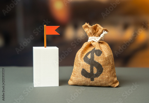 Obraz na plátne A goal flag and a dollar money bag