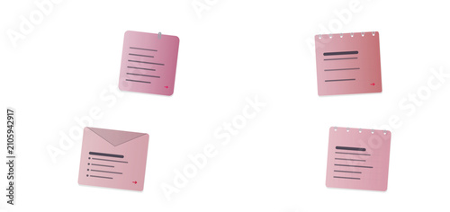 Canvas Print Various sticky notes with lists and checkboxes in shades of pink, isolated on white background for organization and planning
