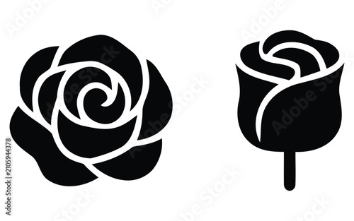 Professional Blooming Rose Flower Head and Rose Bud Glyph Icons Set for Floral Decoration and Romantic Valentine Graphics