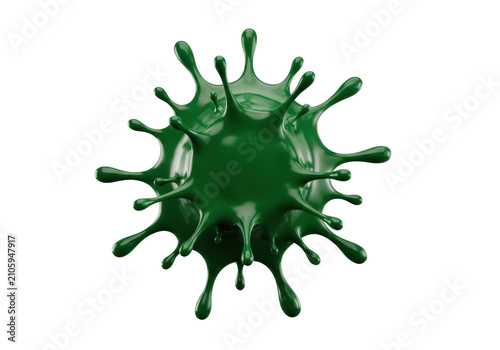 a hyperrealistic 3d render of a high-gloss, deep emerald green paint splat, frozen mid-action with radial drips and satellite blobs, isolated on a transparent background. concept of liquid dynamics