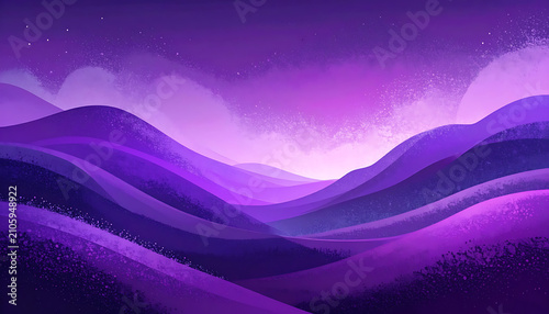 Pixelated landscape with rolling purple hills under a starry night sky, digital art, atmospheric glow