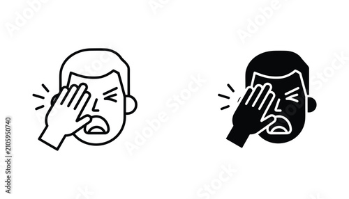 Schilderij op canvas Facepalm vector icon isolated on white Black and white outline line art and soli