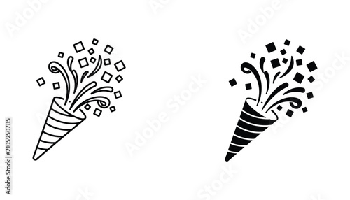 Bild auf Leinwand Party popper vector icon isolated on white Black and white outline line art and