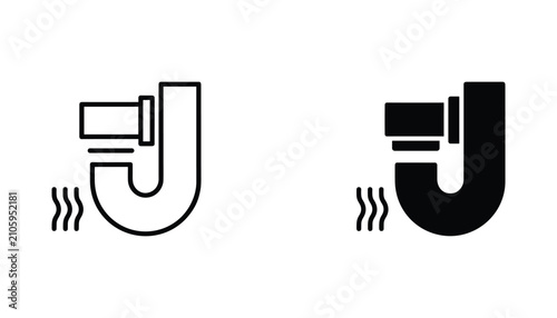 Foto P trap vector icon isolated on white Black and white outline line art and solid