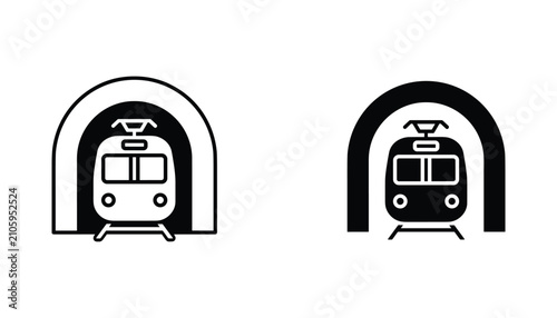 Bild auf Leinwand Subway train in tunnel vector icon isolated on white Black and white outline lin