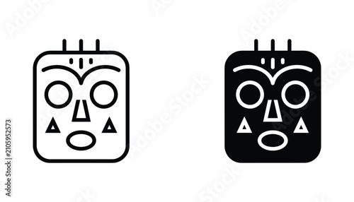 Foto Tribal mask vector icon isolated on white Black and white outline line art and s