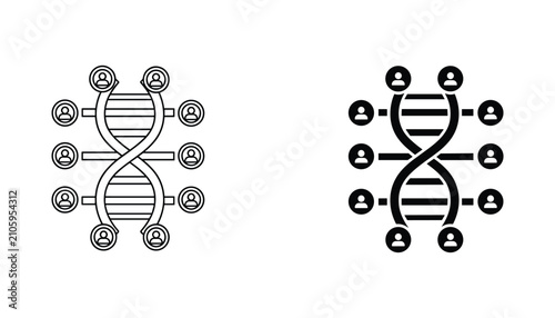 Принти на полотні DNA with people vector icon isolated on white Black and white outline line art a