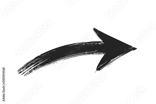 Hand drawn charcoal arrow symbol tracing a curved line pointing to the right, showing direction, progress, or navigation