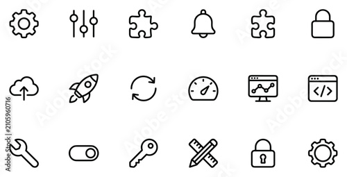 Obraz na plátne web development and configuration line icon set, linear interface buttons for we