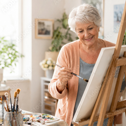 senior woman painting a picture