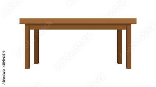Simple brown wooden table with four legs isolated on a white background