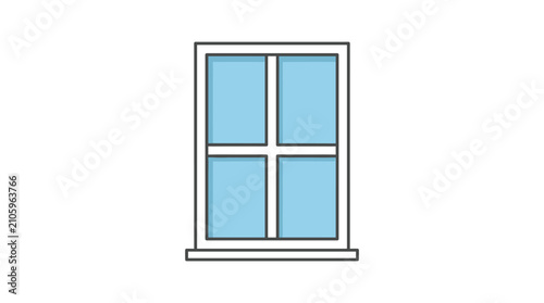 Simple modern window with four panes and a white frame on a white background