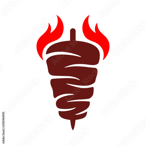Shawarma logo for restaurants doner kebab or shawarma on skewer with flames creative labels for Turkish and Arabian fast food restaurants