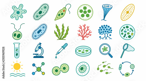 Foto Colorful Scientific and Biological Icons Collection.