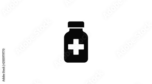 Medicine bottle with cross symbol.