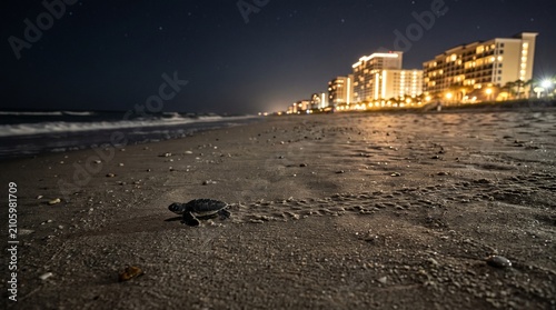 Sea Turtle Hatchling Disoriented by Coastal Building Lights