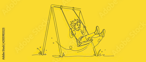 Slika na platnu Child swings on playground equipment, hand-drawn style