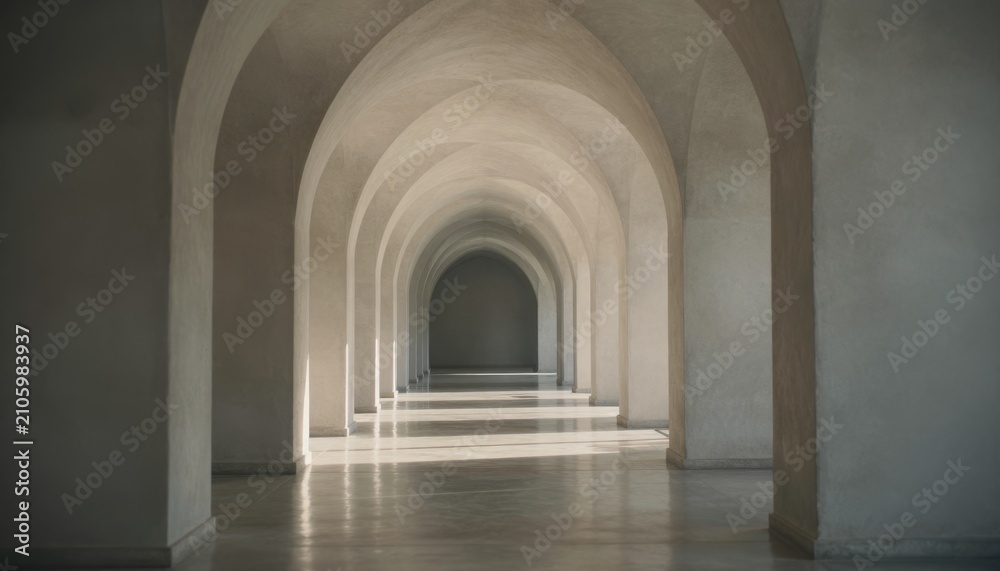 Fototapeta premium Minimalist Stone Arched Corridor Perspective