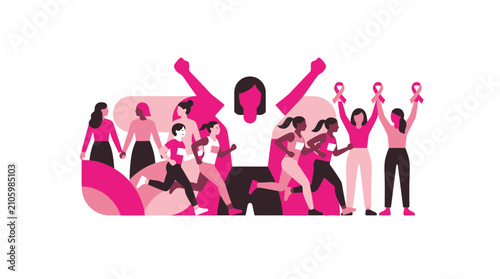 Group of Women Running for Breast Cancer Awareness Marathon