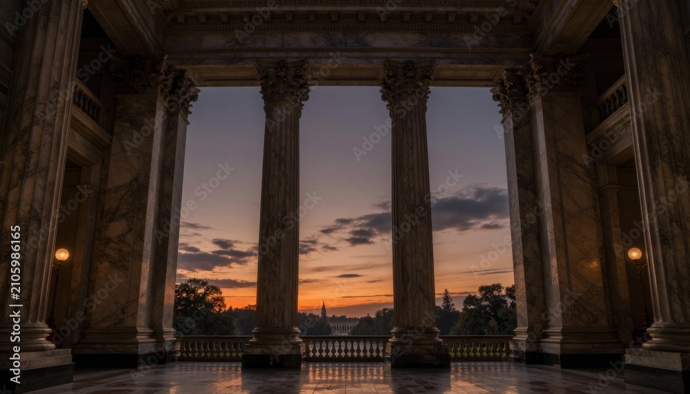 Fototapeta premium Neoclassical Architecture Framed Sunset View