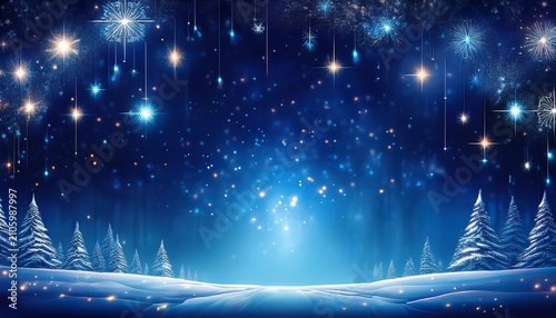 Magical Deep Blue Winter Night Theme With Glowing Stars And Dreamy Snow Particles Open Center